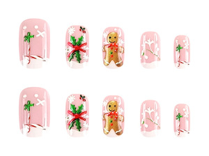 Qianya 24 pièces presse française de noël sur les ongles-homme en pain d'épice feuille de houx 3D Design en relief vacances <span class=keywords><strong>Nail</strong></span> <span class=keywords><strong>Art</strong></span> pour les femmes - Product Image 5