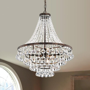 Crystal Chandelier Bell Shape E26 Bulb Base <b>LED</b> 3500K Warm White Gold Body Adjustable Height Dimmable Large Living Pendant <b>Light</b> - Product Image 1