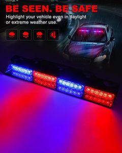 Luci Stroboscopiche di Emergenza 2x16.8 Pollici Rosso Blu 48W 48 LED Lampeggianti di Avvertimento Barra Luminosa per Parabrezza Interno - Product Image 2