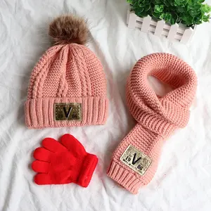 ชุดหมวกและผ้าพันคอเด็ก,ปอมปอมปอมบีนนี่ผ้าหนาสีสันสดใสสำหรับฤดูหนาว