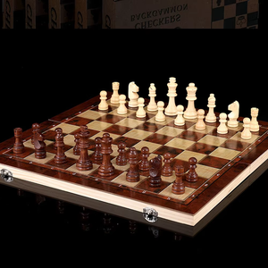 ब्रांड प्रचार कस्टम लोगो 3-इन-1 तह लकड़ी के शतरंज बैकगैमन चेकर ने लोगो के साथ 24 सेमी और 44 सेमी पोर्टेबल टेबल गेम सेट किए - Product Image 6