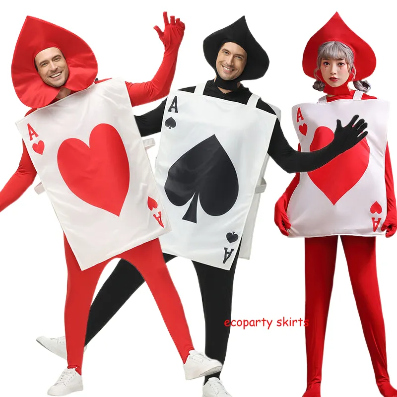 Divertidos disfraces de póker, ropa de corazón rojo y negro para niños y adultos, traje de Halloween para parejas, Alice Fantasy, puesta en escena, hombres y mujeres