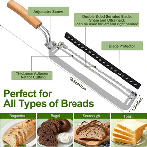 Cortador de Pan de Acero Inoxidable con Cuchilla Dentada para Baguettes, Guía Ajustable de Grosor, Cuchillo Manual para Pan de Levadura - Product Image 3