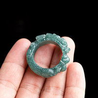 Bijou de Mariage Haut de Gamme pour Femme en Jade Bleu Naturel de Grade A, Sculpté en 3D, Plaqué Rhodium, Qualité Glace, Motif Roi du Monde des Dragons