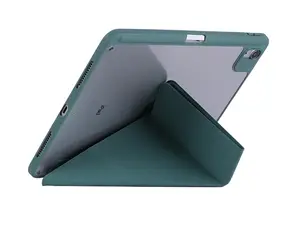 iPad Air1/2亚克力透明后盖折纸皮革唤醒和睡眠盒，带左侧笔槽，适用于iPad 9.7 2017 2018