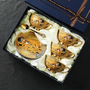 Ensemble tasse et soucoupe à café de style européen en porcelaine fine, coffret cadeau esthétique, service à thé, thé de l'après-midi, design rétro de luxe léger, souvenir - Product Image 2