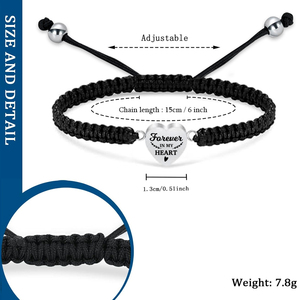 Pulsera <span class=keywords><strong>de</strong></span> urna <span class=keywords><strong>de</strong></span> corazón para cenizas, cuerda trenzada negra, brazalete ajustable, joyería <span class=keywords><strong>de</strong></span> cremación <span class=keywords><strong>de</strong></span> acero inoxidable, regalo conmemorativo para mujeres - Product Image 2