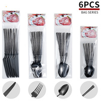 Ensemble de couverts en acier inoxydable doré 6 pièces, cuillères et fourchettes durables dans un emballage PVC pour restaurant, hôtel, cadeaux d'affaires