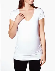 Qualität weiße Farbe kurze Ärmel T-Shirt, Komfort Baumwolle Schwangerschaft Frau plus Größe Großhandel leere Mutterschaft T-Shirts