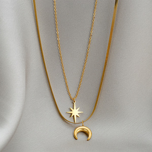 New Trendy Statement Gold Plated Chokers Chain Layering Star <b>Moon</b> <b>Necklace</b> Stainless Steel <b>Necklaces</b> Jewelry for Women - Product Image 2