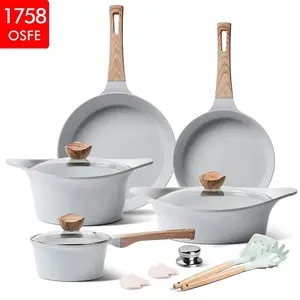 Atacado Combinação Utensílios De Cozinha Doméstica Mármore Prestige Non-Stick Conjunto De Panelas De Alumínio