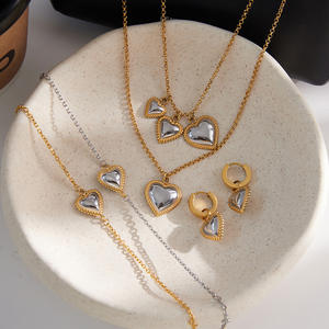CAIOOCHE Juego de Joyería Fina Bicolor de Dos Tonos con Corazón, Pulseras, Collares y Pendientes de Acero Inoxidable, Joyería de Moda para Mujer - Product Image 4
