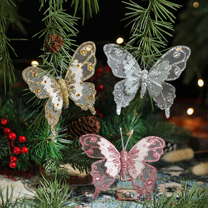 Decoración para Árbol de Navidad, Adornos de Mariposas Artificiales con Purpurina Rosa, Colgante, Regalo de Navidad, Decoraciones Navideñas para Decoración de Año Nuevo - Product Image 1