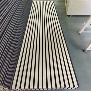 Interno fonoassorbente Panneau <span class=keywords><strong>legno</strong></span> doghe <span class=keywords><strong>pannello</strong></span> parete decorazione Acoustique bordo cancellazione del rumore PET MDF pannelli di parete acustica - Product Image 4