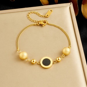 Qian Yue Minimalist Gold Plated Chain Bracelet With Roman Numeral Disc And Beads For Women Jewelry - Product Image 5