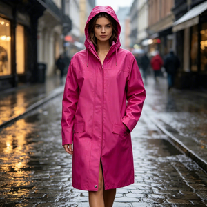 Rainfreem, chaqueta ligera de PU para mujer, gabardina impermeable con capucha para protección contra la lluvia al aire libre, decoración de logotipo personalizable - Product Image 5