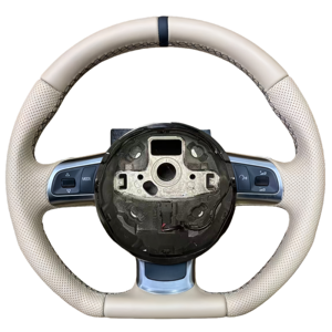 Volant en cuir perforé blanc pour <span class=keywords><strong>Audi</strong></span> B9 A3 A4 A5 S4 RS5 S3 S4 S5 A6 A7 A8 Q5 Q7 TT <span class=keywords><strong>R8</strong></span> S6 RS6 RS7 S7 B8.5 B8 - Product Image 1