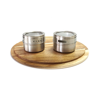 Nouvel arrivage Boîte d'organisation d'assaisonnement en acier inoxydable pour la cuisine 8 pièces Plateau à épices avec support en bambou
