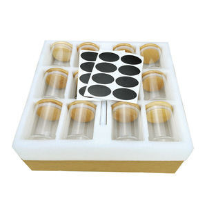 Ensemble de 12 pots à épices en verre borosilicate faits à la main avec couvercle en bambou, compatibles lave-vaisselle, hermétiques et écologiques pour la cuisine - Product Image 1
