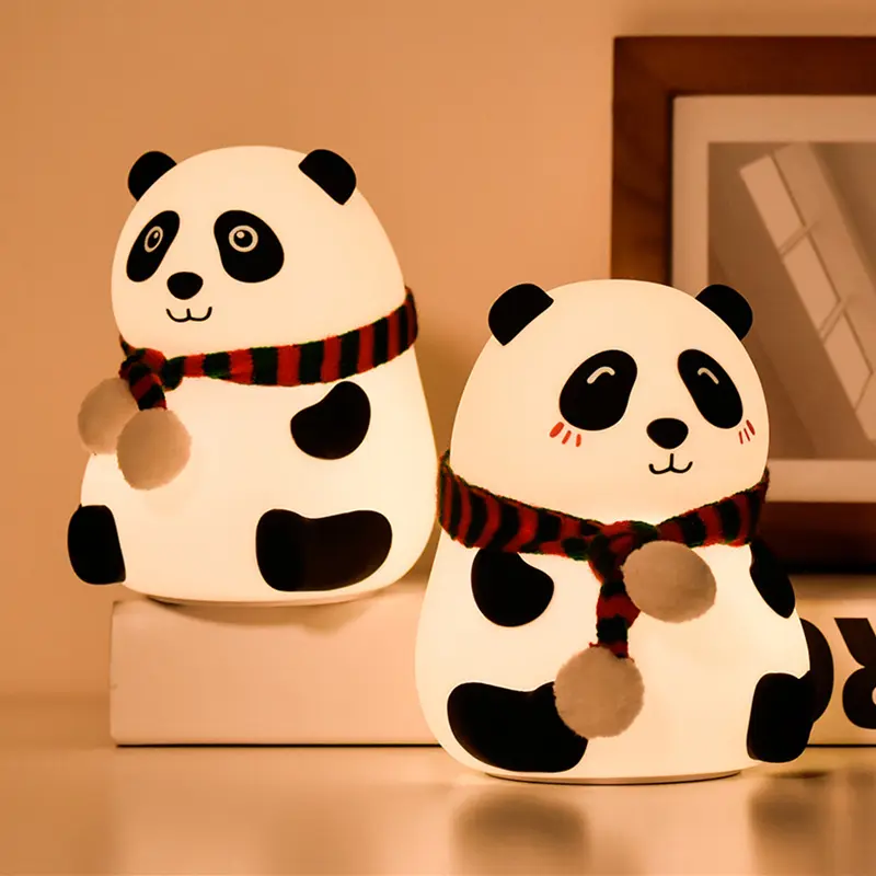 Lámpara led de oso Panda blando, creativa, luz nocturna de silicona, decoración para habitación de bebé, luz nocturna