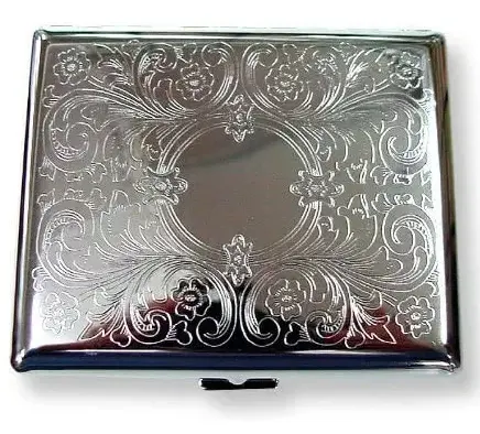 Etched Cigarette Case Victorian Style Metal Holder for Regular, King and 100's Size