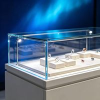 Vitrine hexagonale pour bijoux, présentoir en verre avec éclairage LED, pour magasin de détail