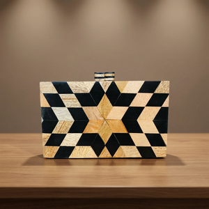 Handmade Wooden Clutch Bag Geometric Black And Natural Wood Pattern Luxury Evening Purse Unique Style Latest Design New Arrival - Product Image 1