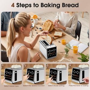 <span class=keywords><strong>Tostadora</strong></span> Teendow de 2 Rebanadas de Acero Inoxidable con Control Táctil, 900W, Calentamiento Rápido, Descongelación, para Rebanadas Gruesas, Bagels y <span class=keywords><strong>Pan</strong></span> - Product Image 3