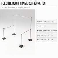 Structure de toile de fond pour salon professionnel, 2 poteaux réglables de 6 à 10 pieds, 2 poteaux fixes de 3 pieds, 3 traverses transversales, quatre plaques de base, support d'exposition