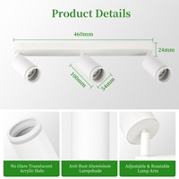 GU10 Spot de plafond à longue bande Tube droit avec anneau en acrylique Design Noir 3 têtes et câble d'interrupteur de 5 mètres Spots à LED
