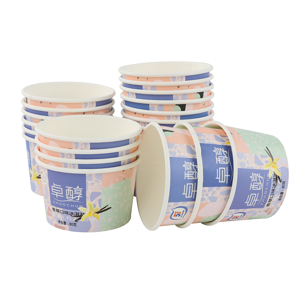 eco friendly biodegradable Disposable Frozen Yogurt Paper Ice Cream Cup Bowl with Plastic Paper Lid Available Sample