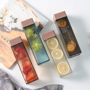 Borraccia Sportiva Quadrata Personalizzata 450ml (15oz) Infrangibile, Senza BPA, Riutilizzabile, in Plastica Trasparente con Coperchio in Legno, Termica per Campeggio - Product Image 3