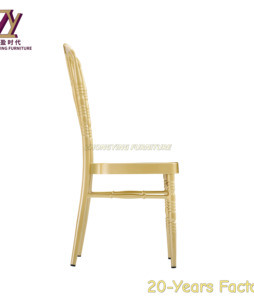 Napoleón Restaurante Silla de comedor Marco dorado de lujo Banquete de boda de clase alta Alquiler de fiesta Estilo apilable Metal - Product Image 4