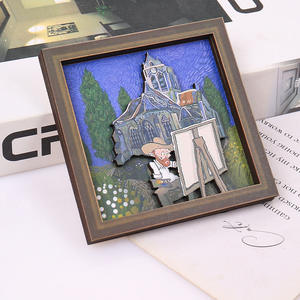 Aimant de réfrigérateur rectangulaire en bois, peinture à l'huile abstraite Art Déco Fangao, motif tournesol et ciel étoilé, design créatif, souvenir de voyage - Product Image 6