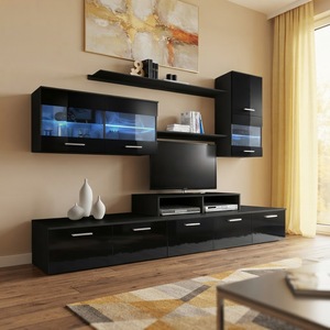 Mobile <span class=keywords><strong>TV</strong></span> Moderno in Melamina Regolabile per Soggiorno con Finitura Lucida e Luci LED - Product Image 3