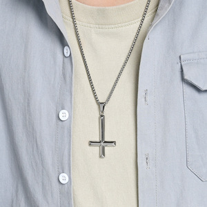 Instagram-worthy, niche yunnique style inverted cross necklace for men, a rebellious and individualistic <b>titanium</b> s - Product Image 3