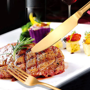 Set di posate in acciaio inossidabile placcato oro, lucidato a specchio, 18/0SUS, cucchiaio da tavola, forchetta, coltello, cucchiaio da dessert per matrimoni - Product Image 6