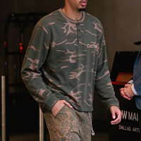 Sweat-shirt personnalisé OEM en tricot gaufré imprimé camouflage, style vintage délavé, streetwear pour homme, col rond, décontracté, pour l'extérieur