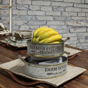 Set van 2 gegalvaniseerde metalen boerderijbakken met handvatten, rustieke decoratieve serveerbladen voor keuken, eettafel, voedselopberger - Product Image 6