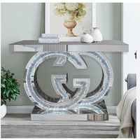 Vente en gros de console moderne de luxe en MDF couleur argent avec miroir Meubles de salon Table console murale de luxe