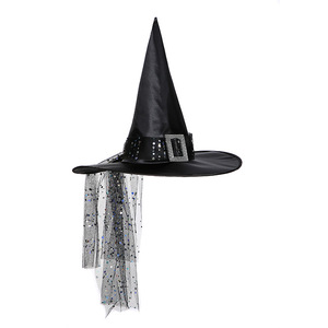 Sombreros <span class=keywords><strong>de</strong></span> fiesta infantiles <span class=keywords><strong>con</strong></span> temática <span class=keywords><strong>de</strong></span> Halloween, venta al por mayor, estilo europeo americano, 100% poliéster, <span class=keywords><strong>tul</strong></span> <span class=keywords><strong>con</strong></span> lentejuelas, sombreros <span class=keywords><strong>de</strong></span> <span class=keywords><strong>bruja</strong></span> negra Unisex - Product Image 3