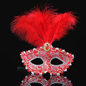 Maschere di Halloween in pelle con piume e volant in pizzo, stile Veneziano, per feste in maschera, da principessa, con <span class=keywords><strong>tre</strong></span> piume - Product Image 4