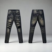 Jean slim en denim pour homme, style Y2K, streetwear, hip-hop, avec appliques et patchwork, effet usé, pour soirée