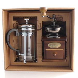 Coffret cadeau d'accessoires à café en gros : Moulin à café manuel en bois avec presse française en verre de 350 ml - Product Image 5