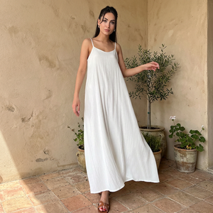En gros Été 2026 Camisole plissée de style français élégant et décontracté, ample, unie, écologique, longueur genou, naturelle, pour les vacances - Product Image 3