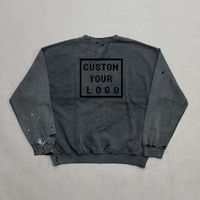 Sweat-shirts Streetwear en molleton surdimensionnés, style vintage délavé à l'acide, avec logo personnalisé, éclaboussures de peinture et détails effilochés, vente en gros