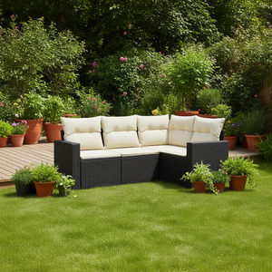 Cream White Garden <b>Sofa</b> Set <b>Rattan</b> Outdoor Furniture 4 Seater Contemporary Design - Product Image 2