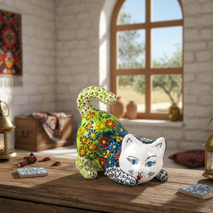 Chat coudé turc en céramique, décoration faite à la main, 8 pièces - Product Image 3
