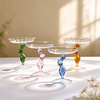 Bol à fruits créatif en verre en forme de tige de cactus, plateau de service sur piédestal à bord ondulé, support à gâteau coloré à base bulle, assiette à dessert pour la décoration intérieure