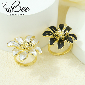 Italian Luxury Geometric Flower <b>Statement</b> <b>Rings</b> 14k Gold Color European Exquisite Baroque Wedding <b>Ring</b> For Girls - Product Image 2